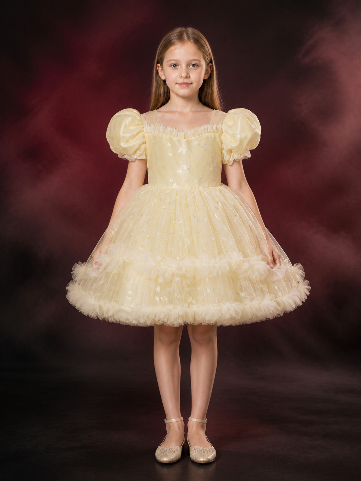 Toddler Girls' Princess Flower Girl Dress, Layered Tulle Puff Sleeve Formal main product view