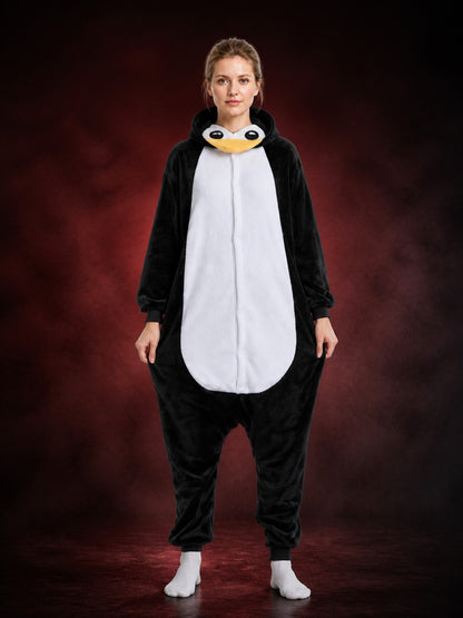 Hooded Penguin Onesie Costume With Yellow Beak, Long Sleeves And Pants
