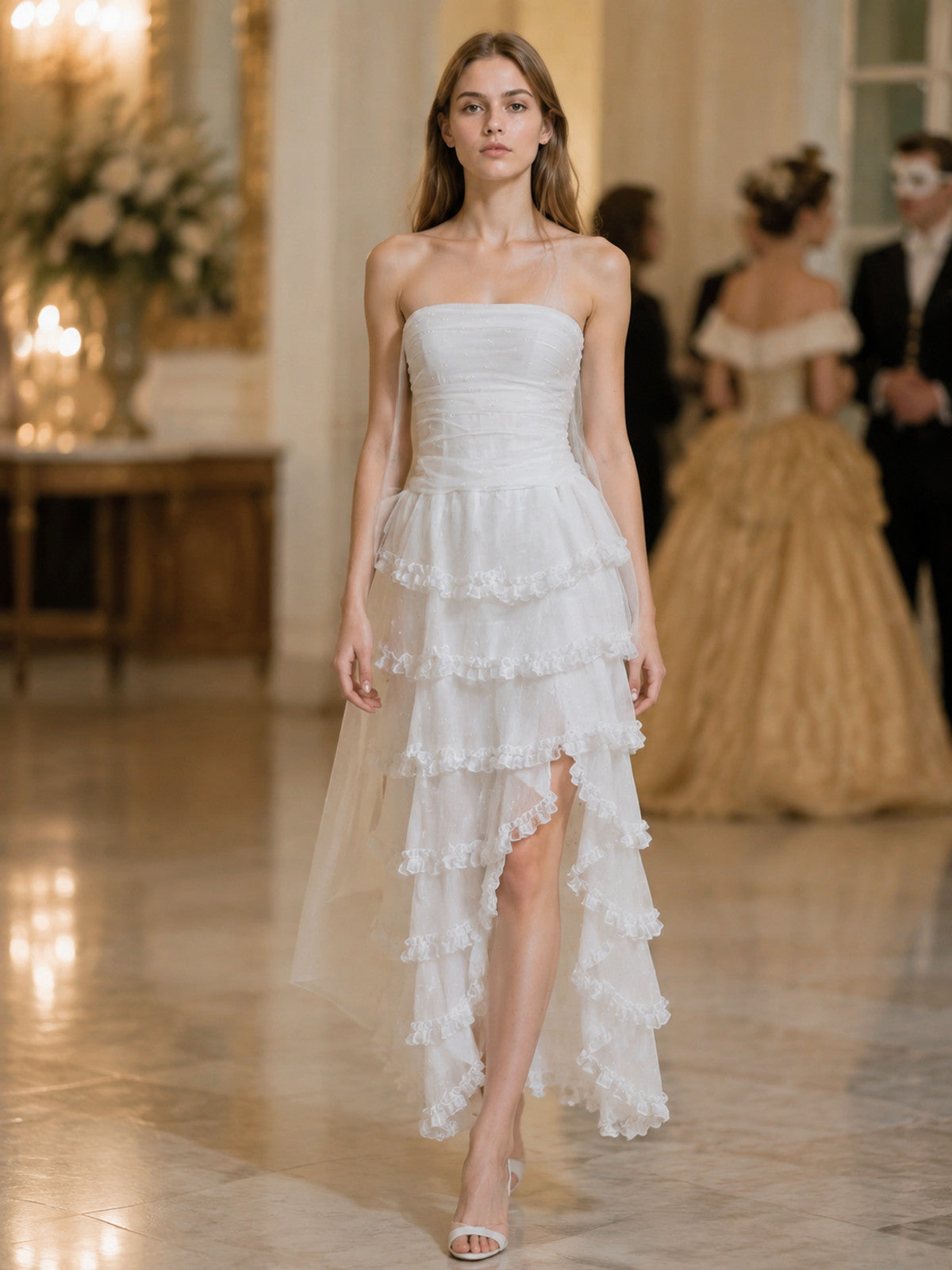 White Chiffon Dress with Corset Bodice lifestyle view