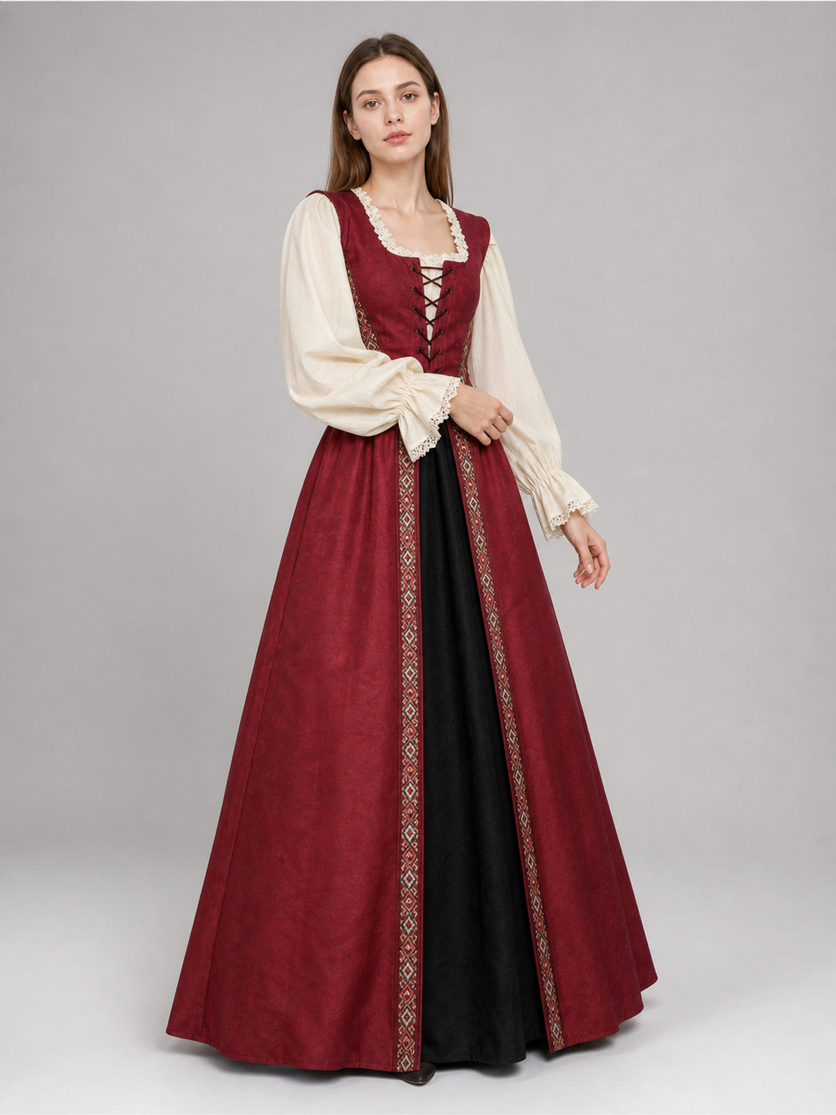 Renaissance-Style Dress with a Square Neckline