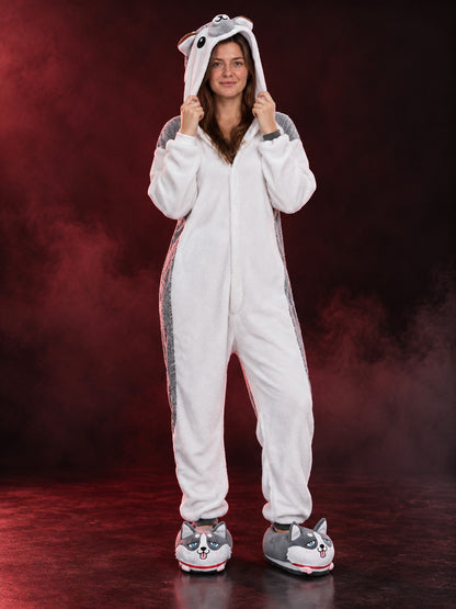 One-Piece Pajamas with a 3D Animal-Face Hood