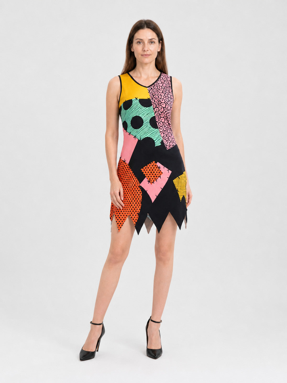 Sally Cosplay Costume Dress, Patchwork Design Costume Dresses detail