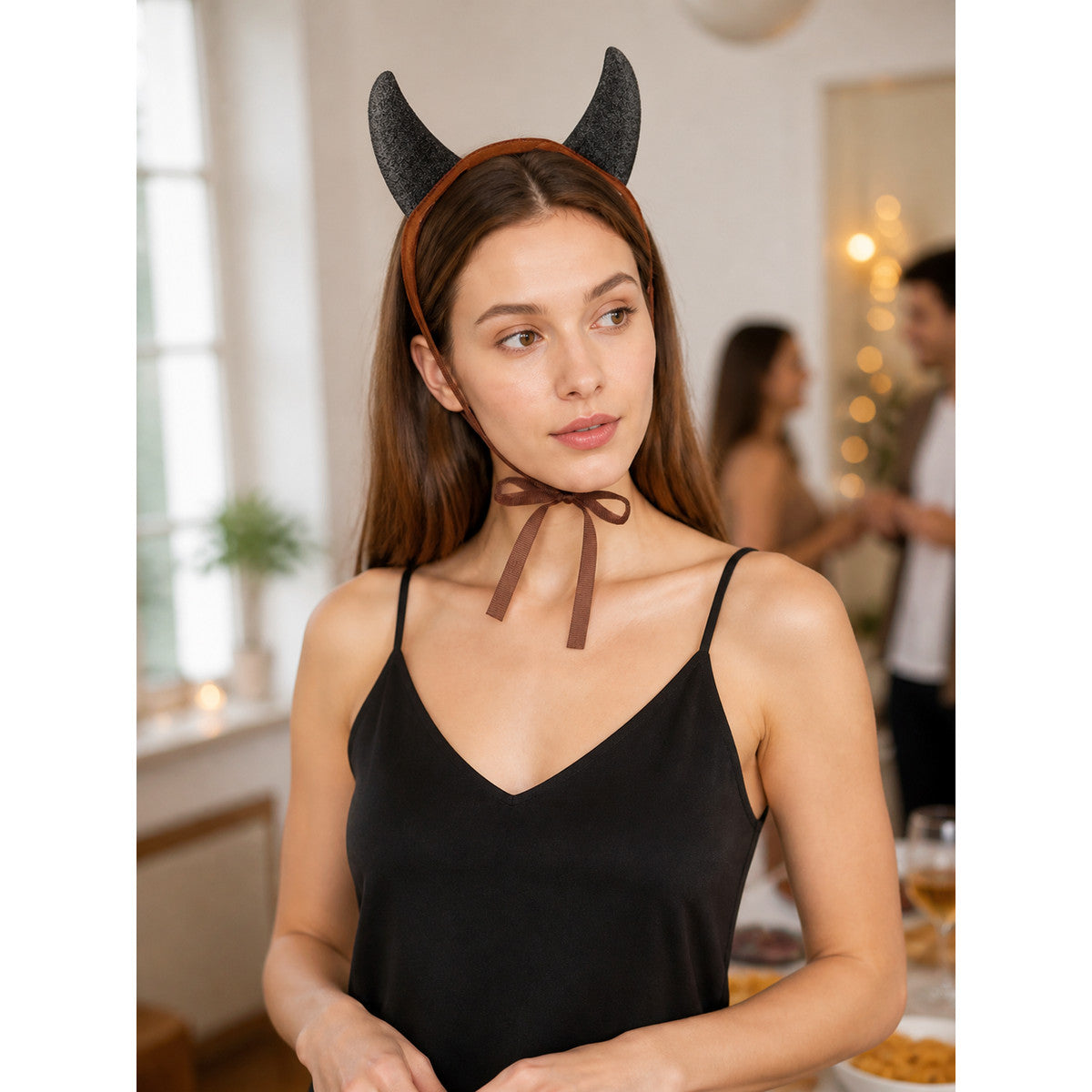 Black Carnival Headband with Horns for Halloween lifestyle view