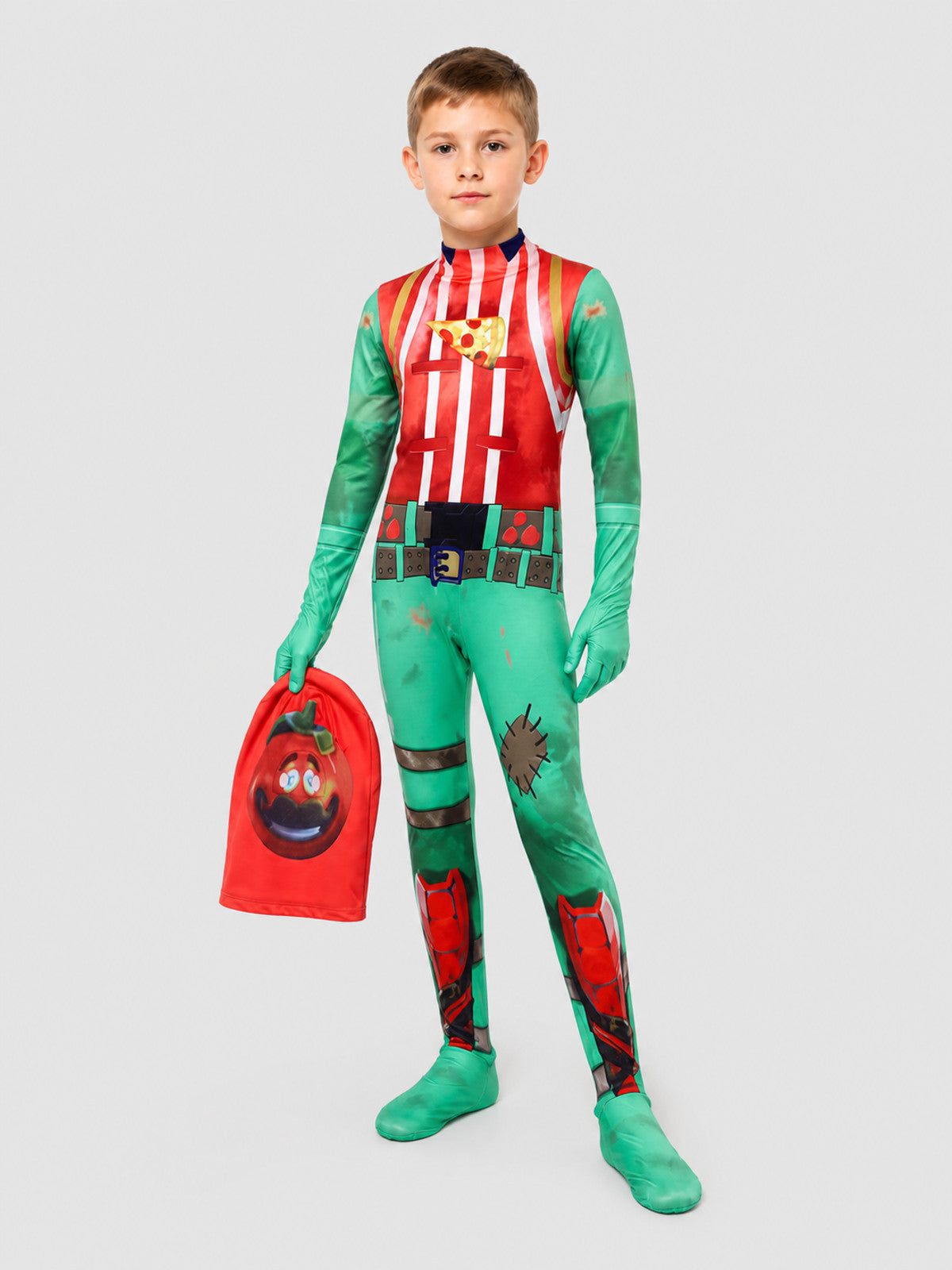 Striped Tomatoide Cosplay Jumpsuit with Headpiece Costume Headwear detail