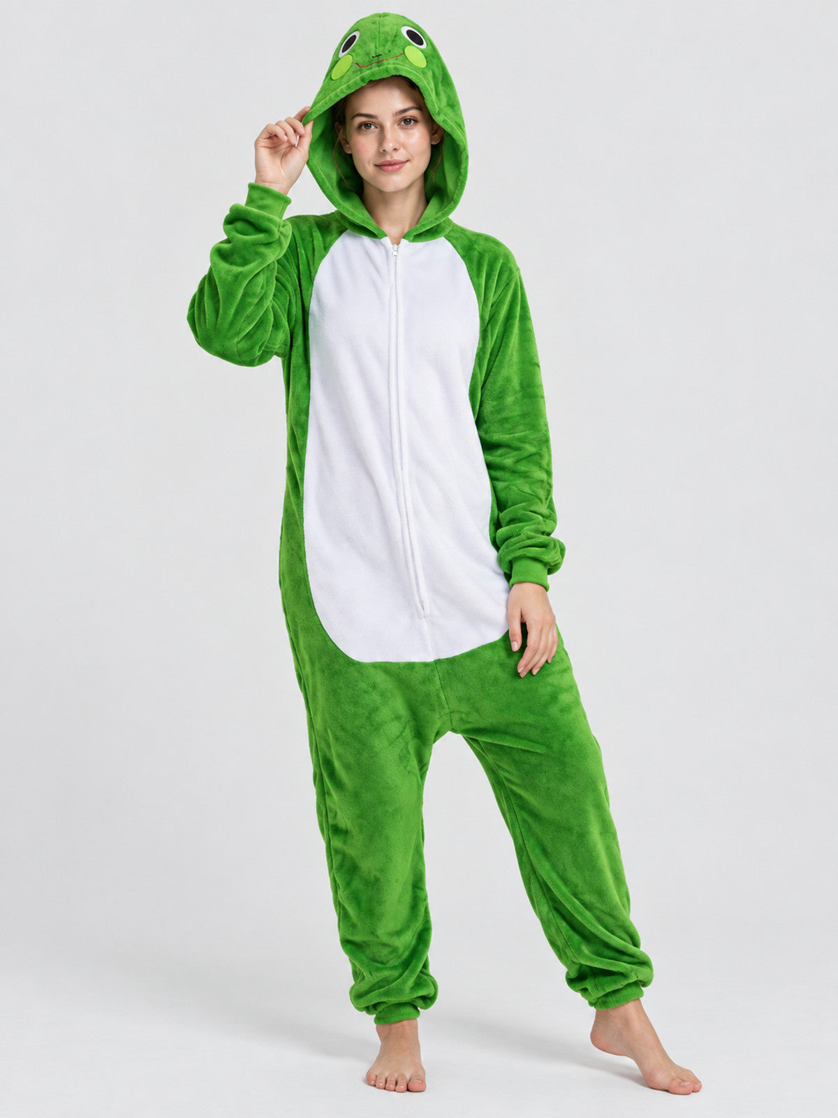 Green Flannel Hooded One-Piece Pajama