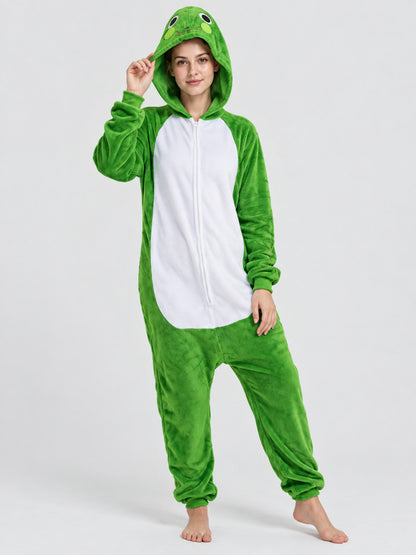 Green Flannel Hooded One-Piece Pajama