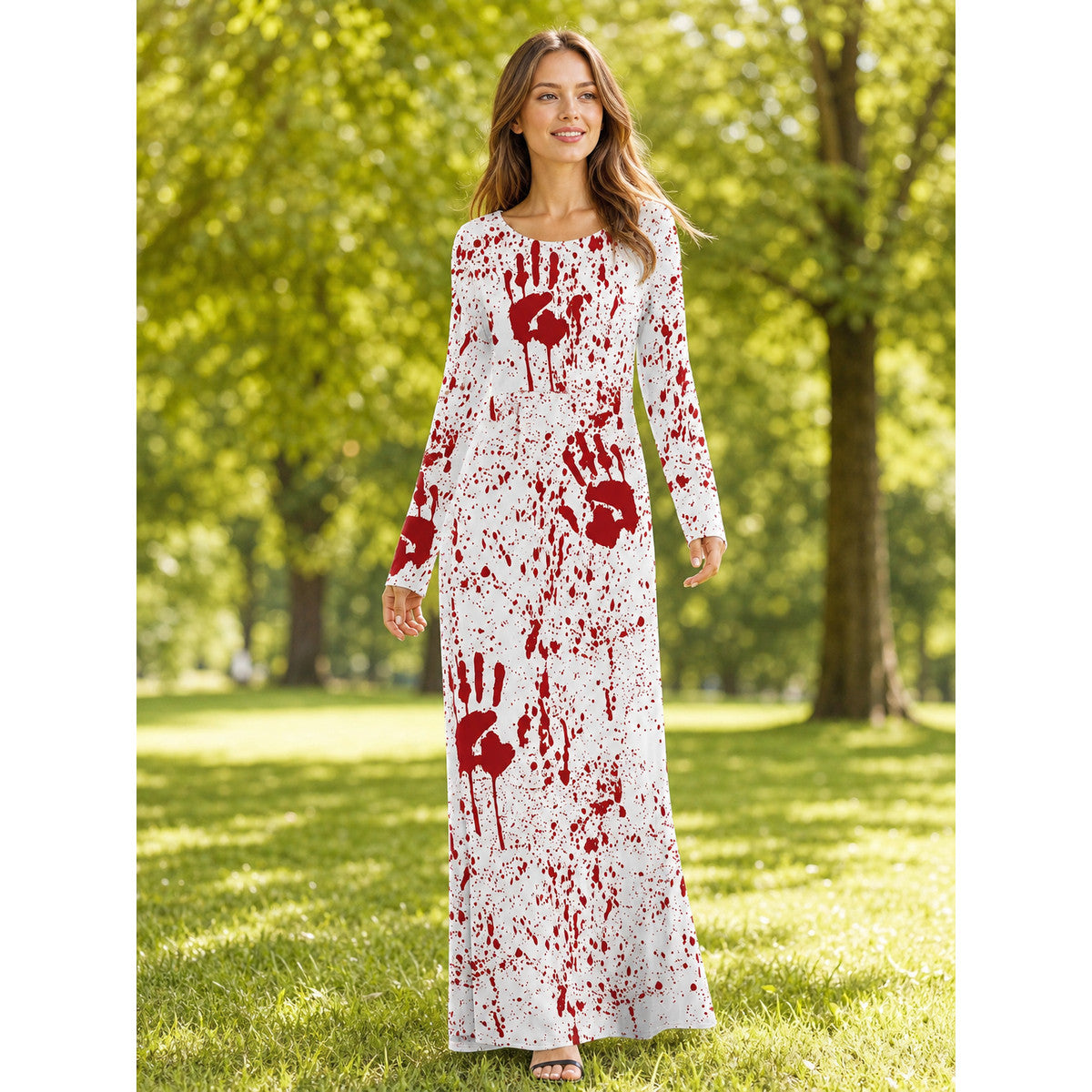 Masquerade dress in horror style with bloody print lifestyle view