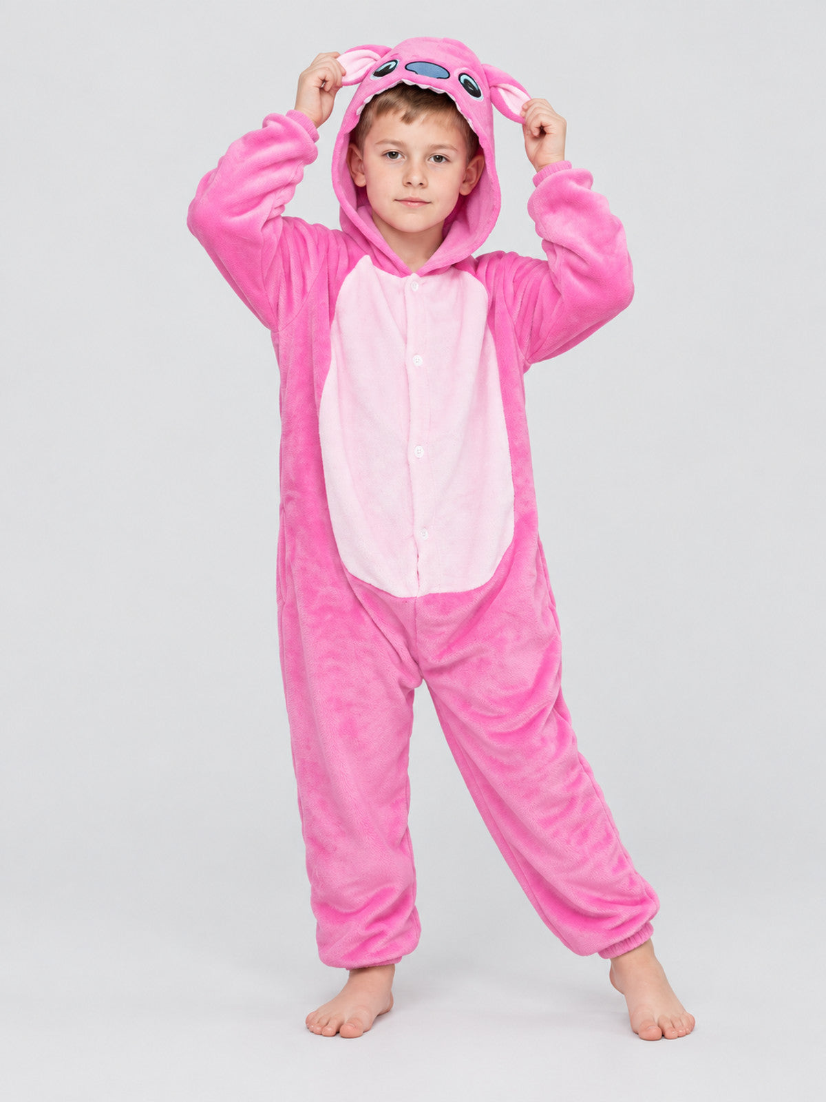 One-Piece Flannel Hooded Pajama Jumpsuit with Ears