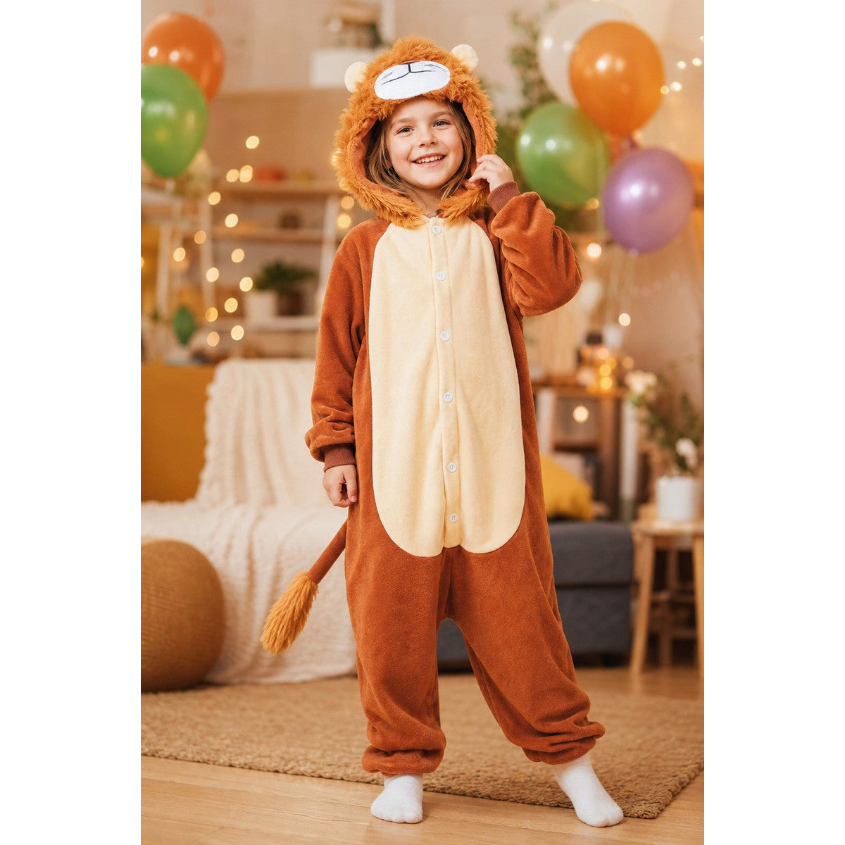 Hooded Lion Kigurumi Jumpsuit Costume lifestyle view