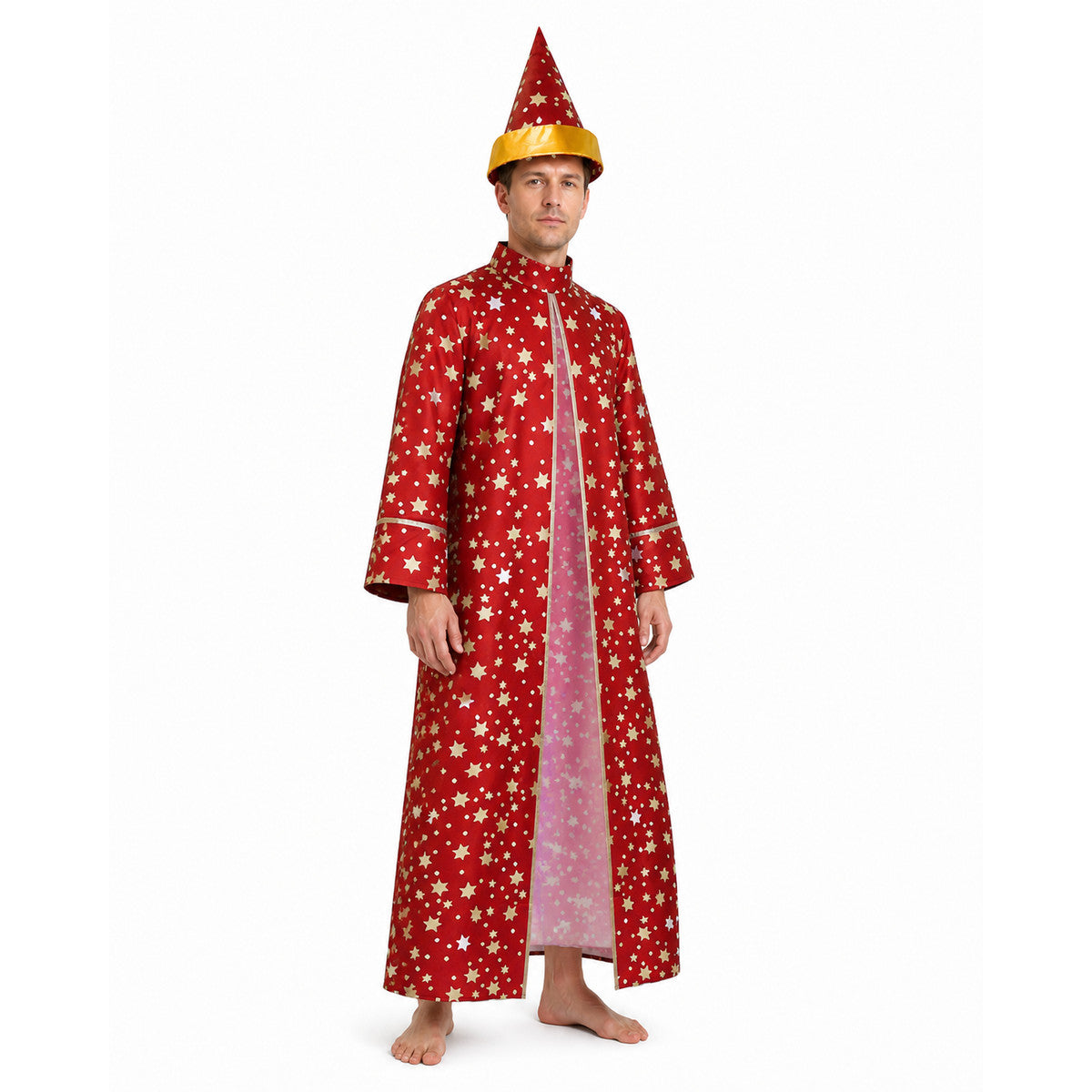 Wizard Costume with Robe and Star-Patterned Hat Costume Headwear detail