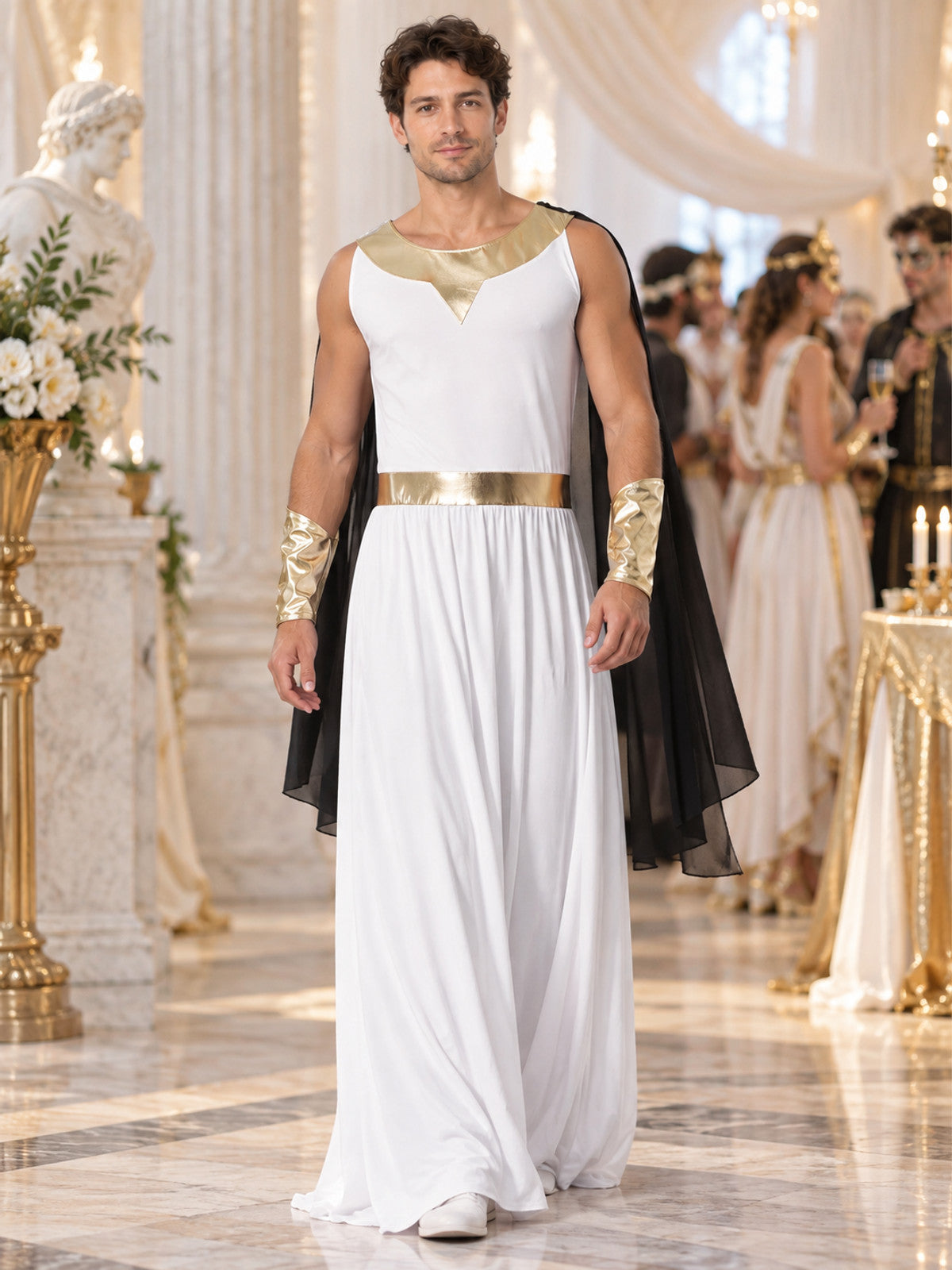 Carnival Toga Costume with Gold Trim and Cape