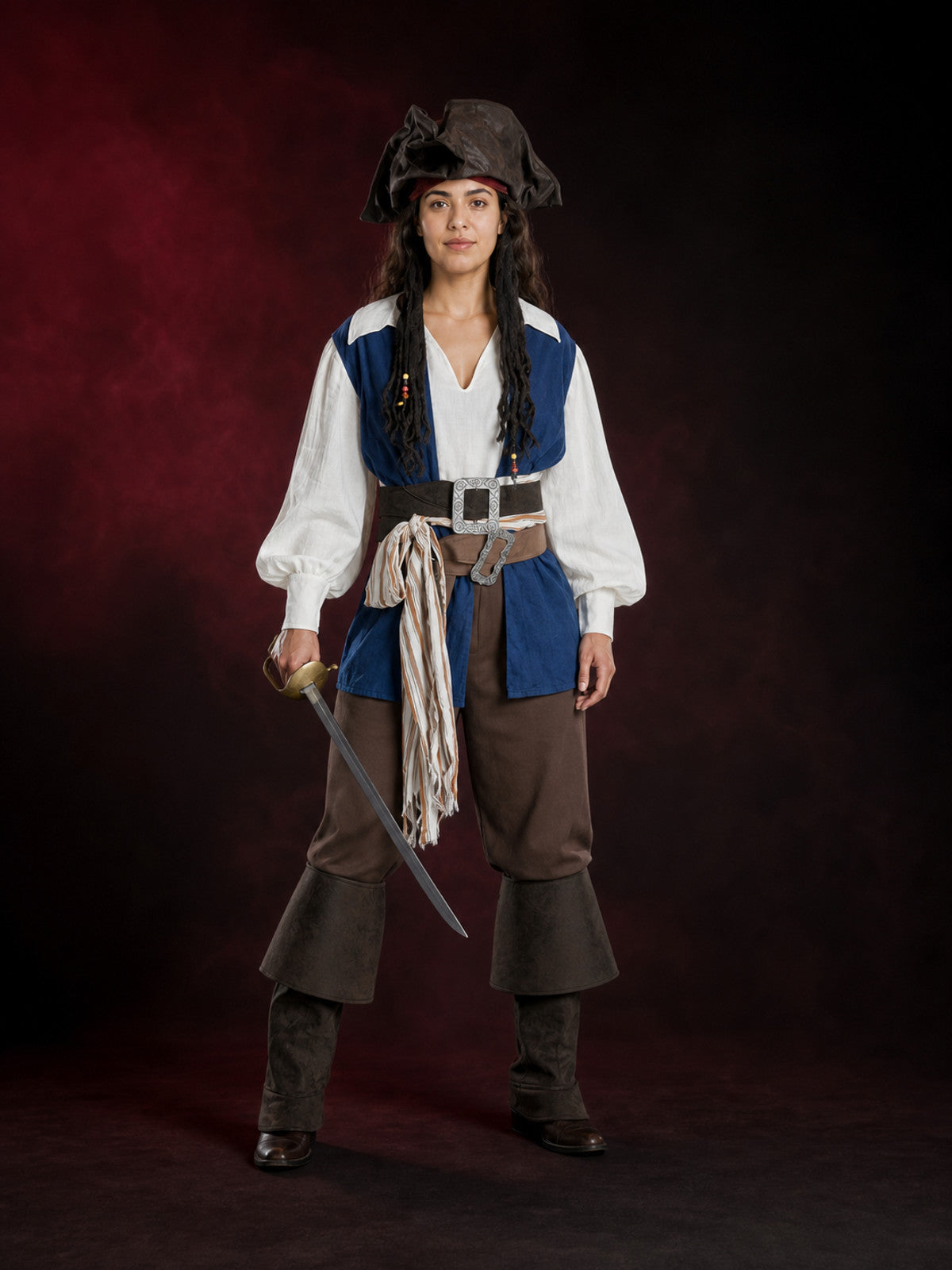 Blue Pirate Costume with Hat for Carnival and Halloween main product view