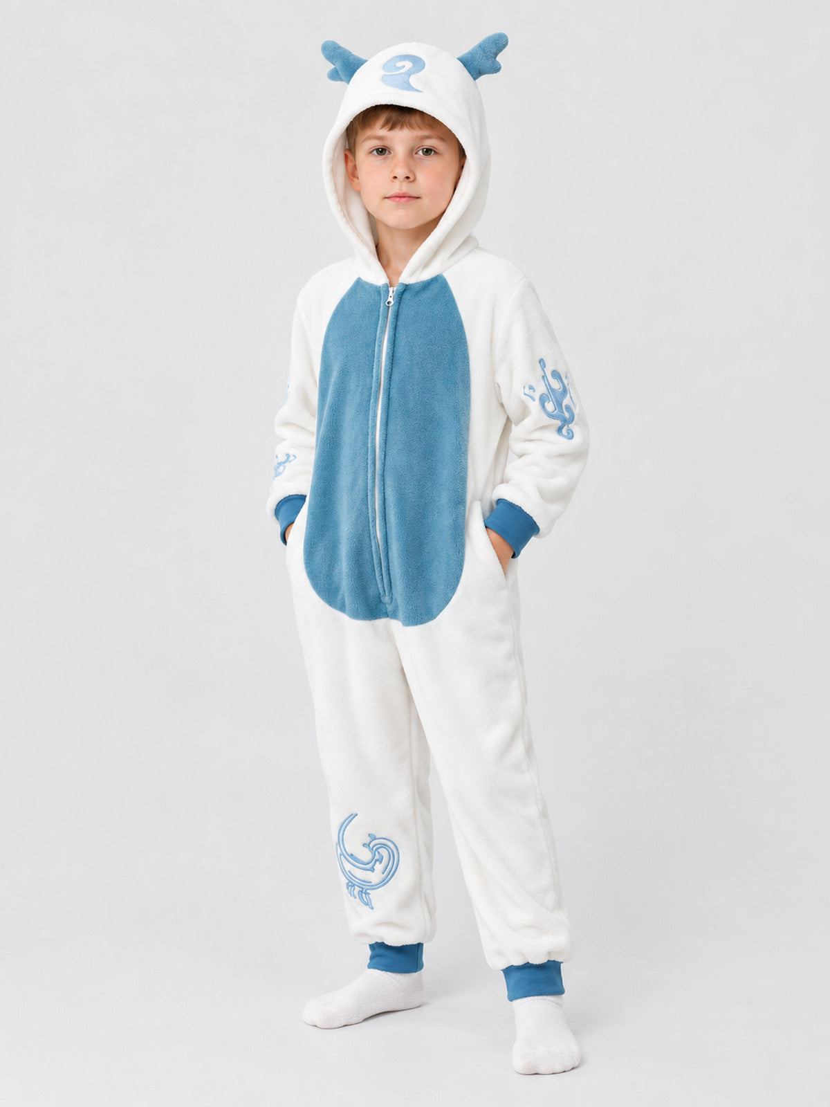 Kids' Hooded Pajama Jumpsuit with Blue Inserts
