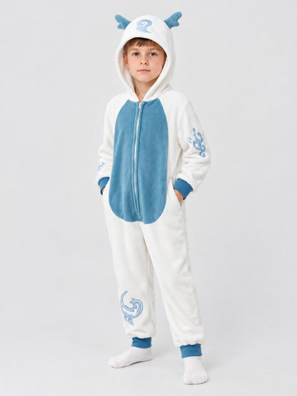 Kids' Hooded Pajama Jumpsuit with Blue Inserts