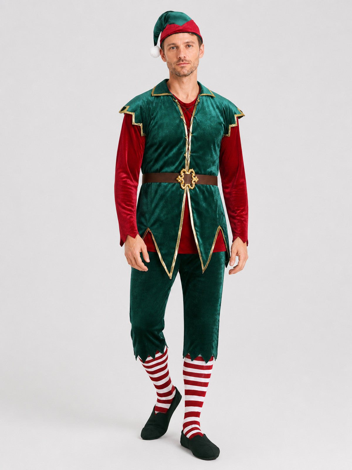 New Year Stage Elf Costume, Green and Red Costumes detail
