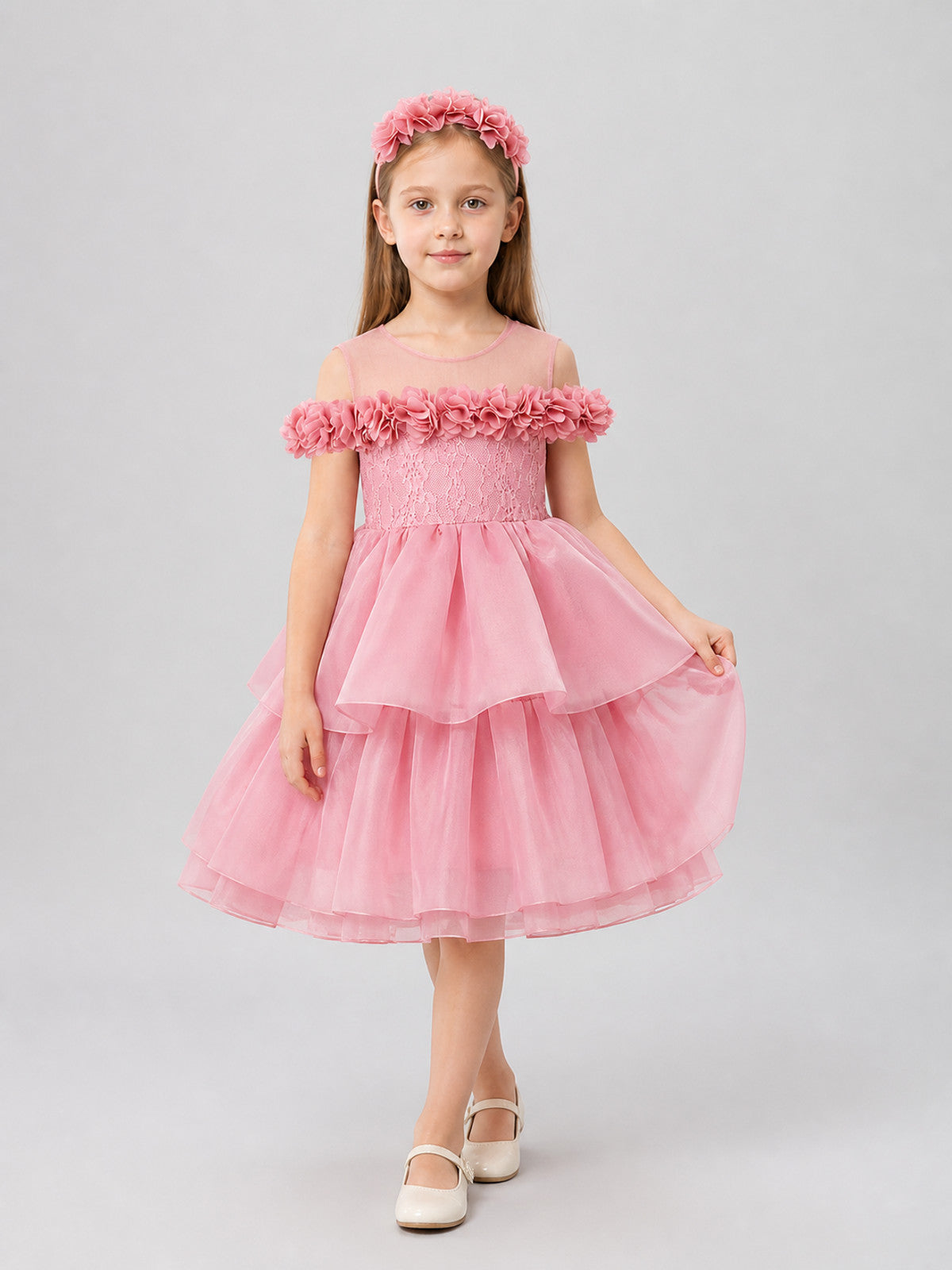 Princess Dress with Headband, Full Skirt, Pink Costume Dresses detail