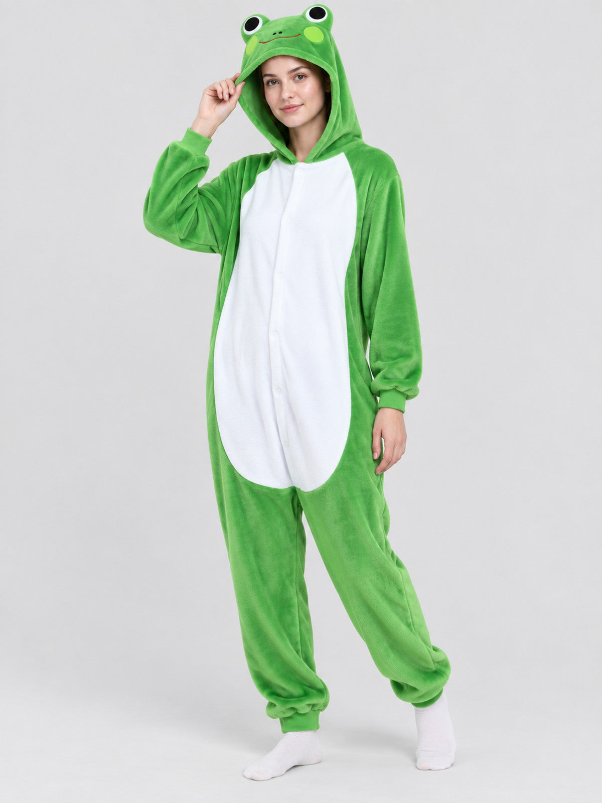 Green Pajama Jumpsuit with Frog Hood