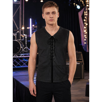 Black Long Lace-Up Vest with V-Neck lifestyle view