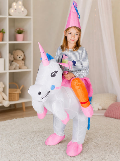 Inflatable Unicorn Costume with Pink Hat lifestyle view