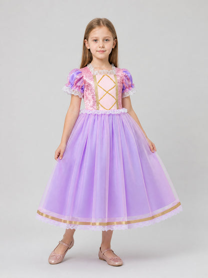 Girls' Purple Princess Dress with Sequins and Lace Costume Dresses detail