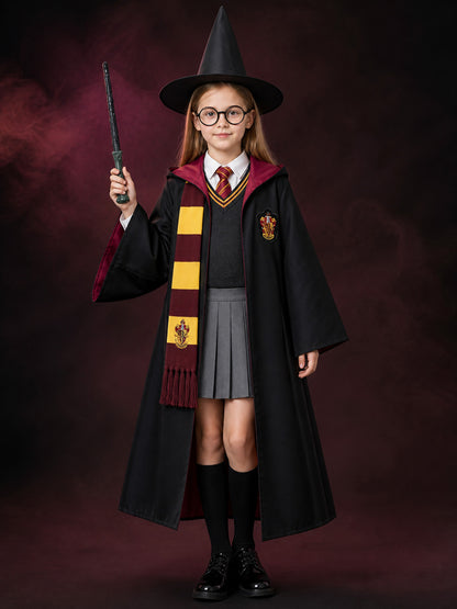 Wizard Robe Costume Set, Academy-Style Hooded Cloak With Hat, Tie, Scarf, Wand & main product view