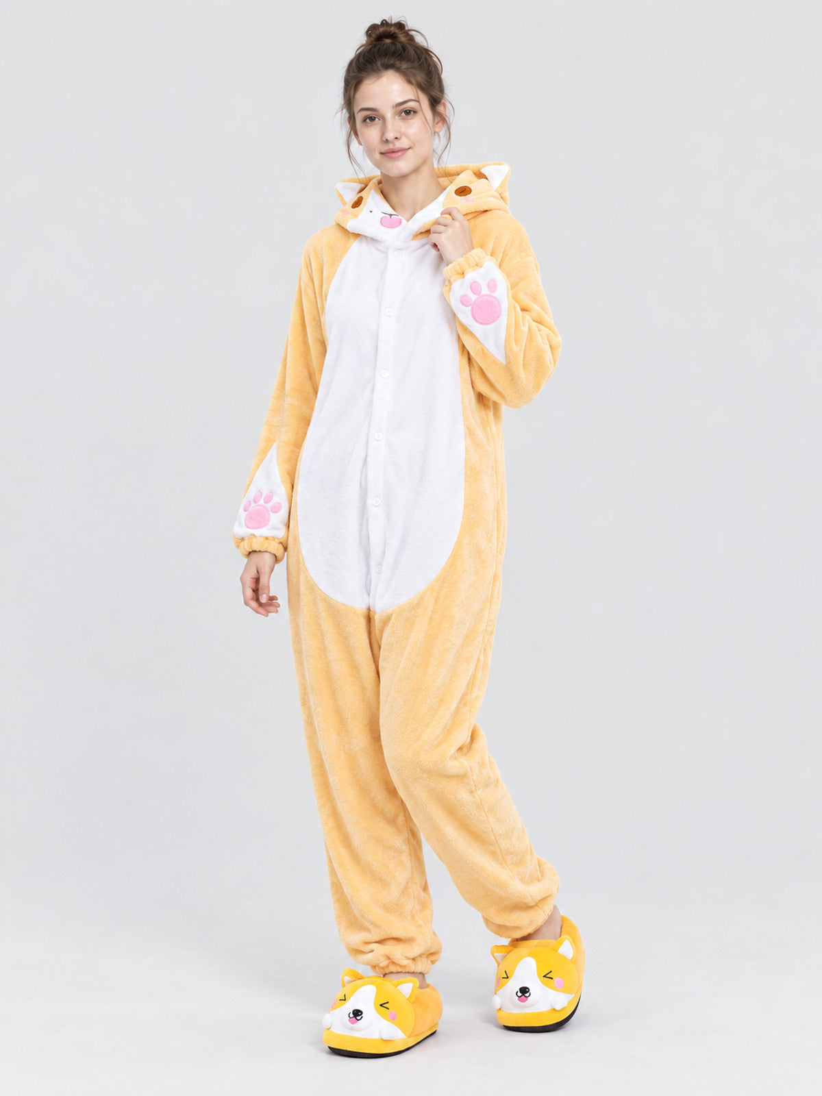Light Yellow Hooded Pajama Jumpsuit with Ears