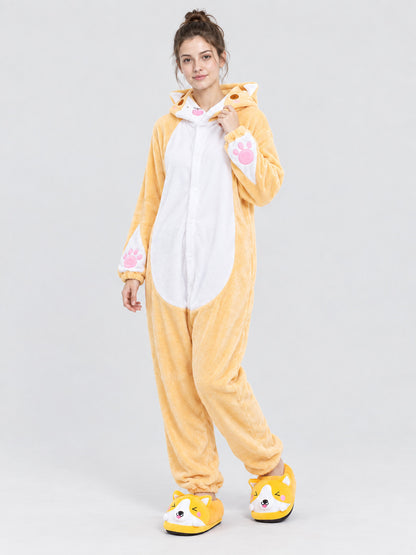 Light Yellow Hooded Pajama Jumpsuit with Ears