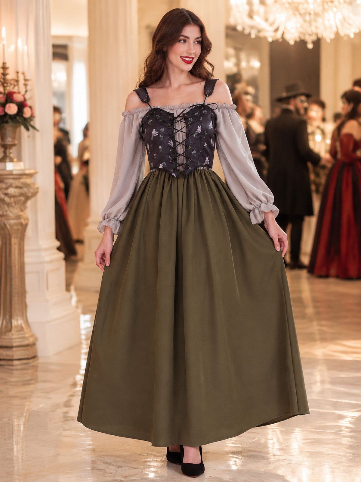 Medieval-Style Costume Dress with Vest lifestyle view