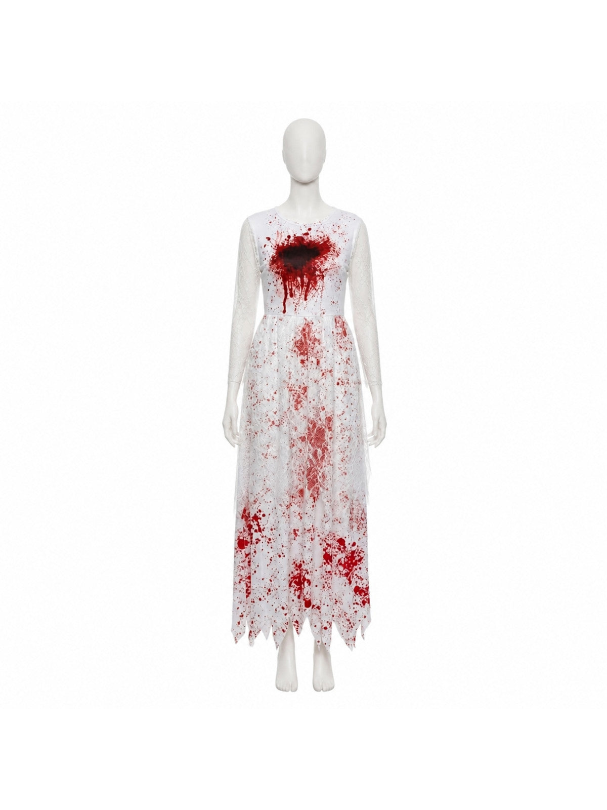 Lace Dress with a Jagged Hem and Red Spots
