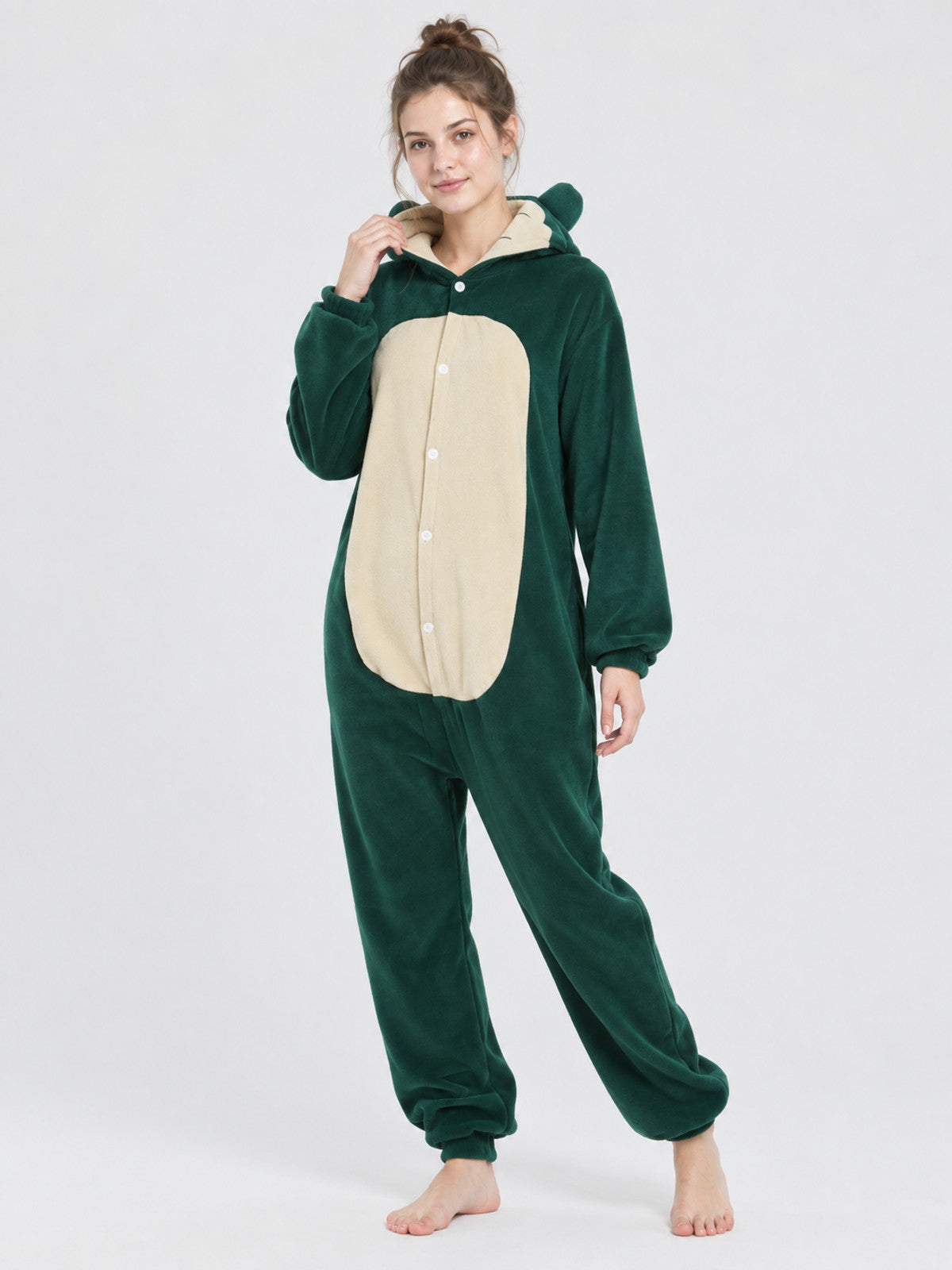 Dark green hooded jumpsuit pajama with ears