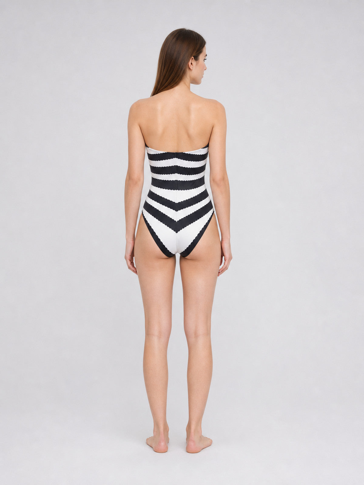 Barbie-Style Cosplay Swimsuit, Black and White Stripes back view