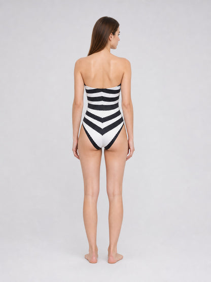 Barbie-Style Cosplay Swimsuit, Black and White Stripes back view