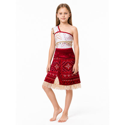 Red Moana Carnival Dress with Fringe Costume Dresses detail