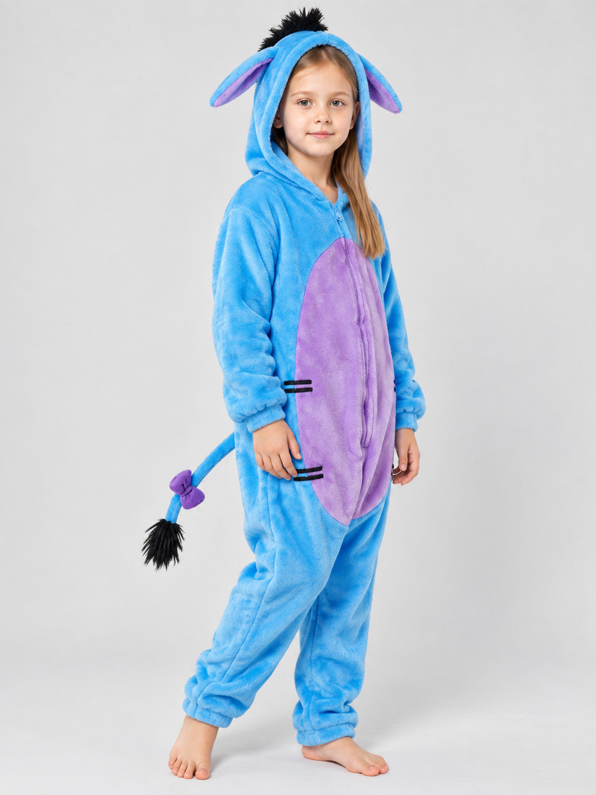 Blue Pajama Jumpsuit with Hood, Ears, and Tail