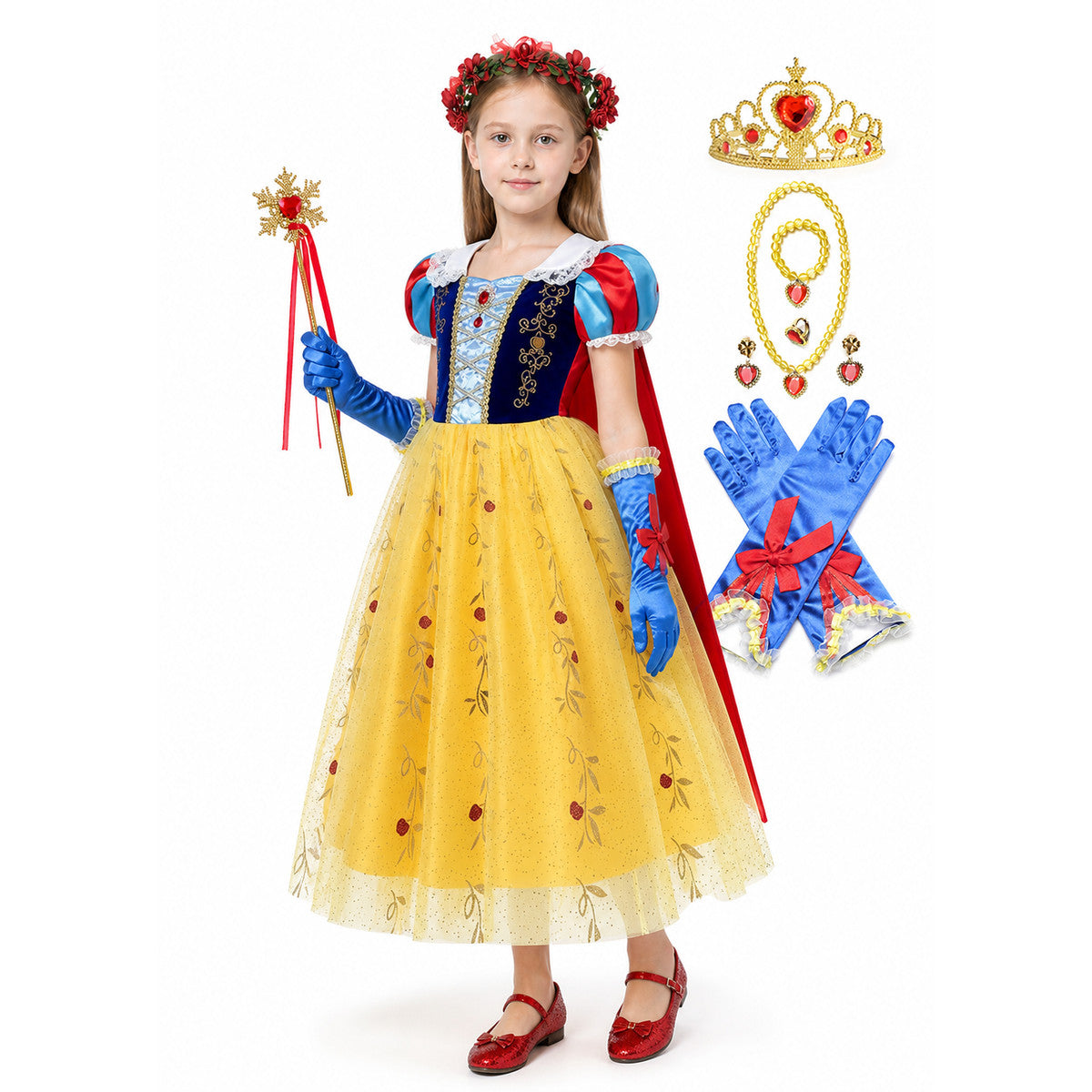 Snow White Costume with Cape and Crown for Parties Costume Capes detail