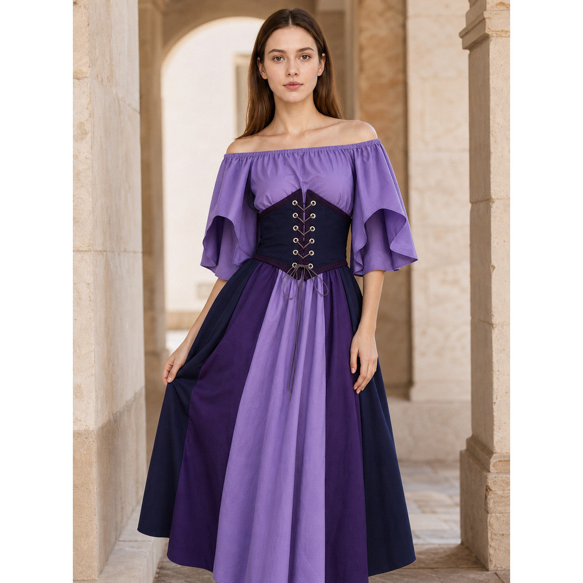 Fantasy Dress with Corset Lacing and Ruffles