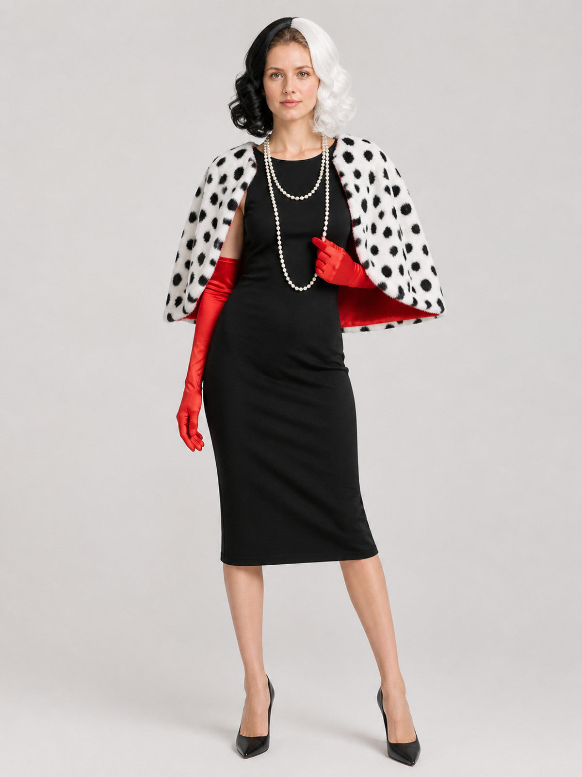 Cruella Cosplay Costume: Dress, Cape, Wig Costume Dresses detail