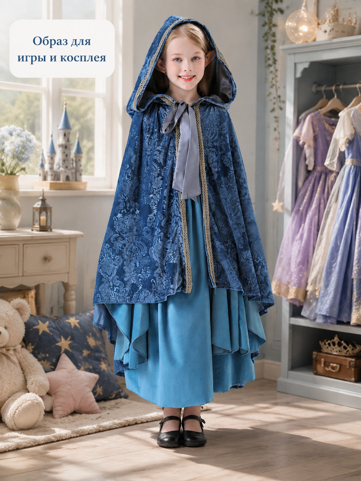 Kids' Velvet Hooded Cape for Cosplay Costume Capes detail