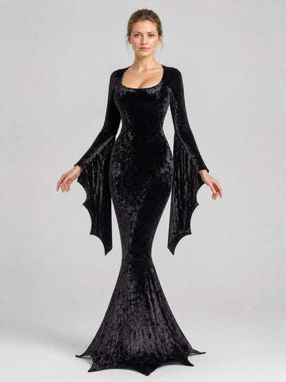 Black Vampire Costume with Bat-Wing Sleeves, Mermaid Dress Costume Dresses detail