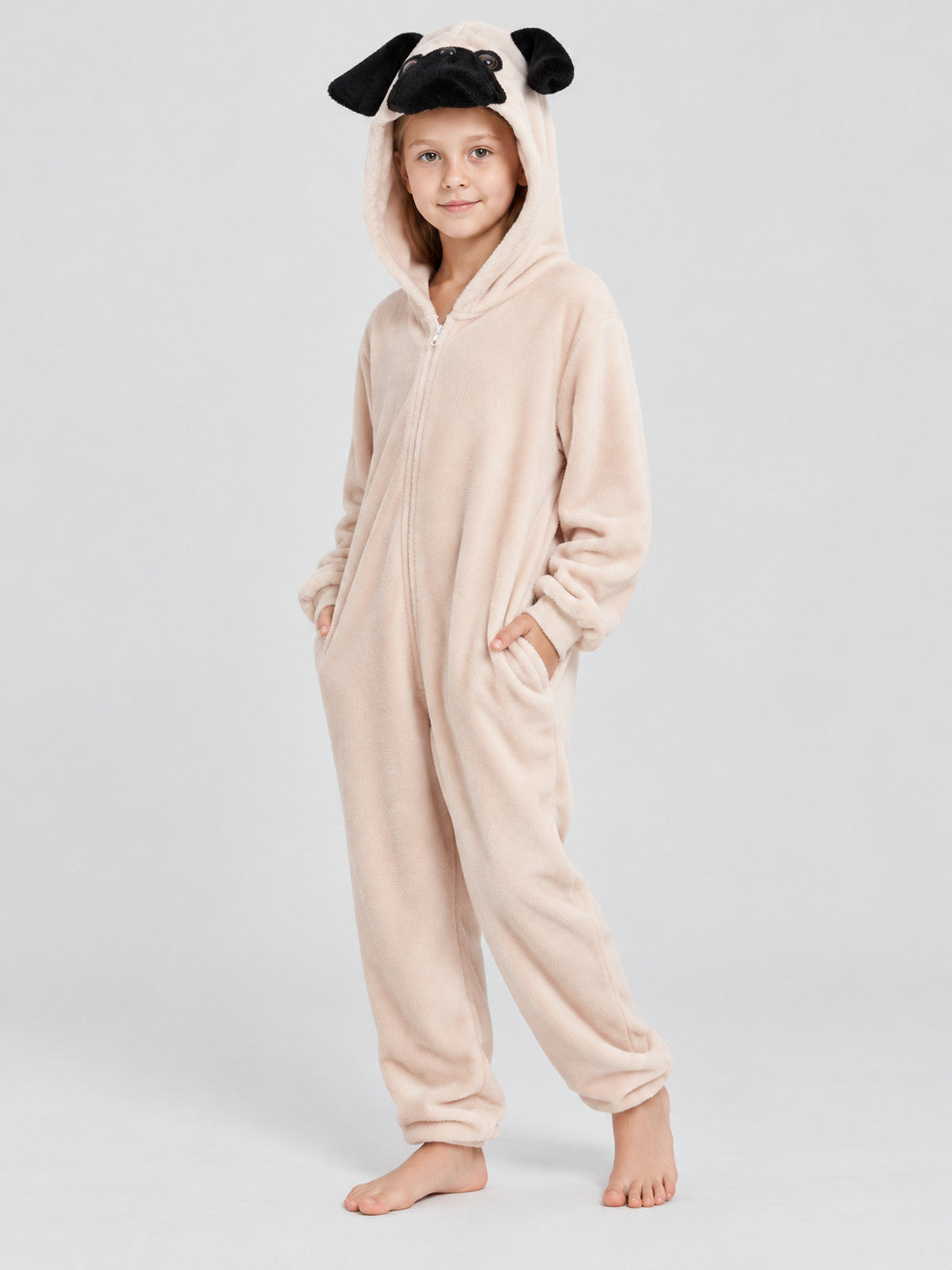 Hooded Pajama Jumpsuit with Dog Face