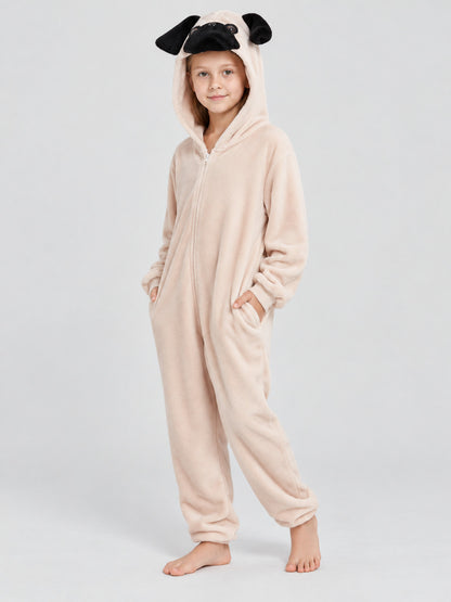 Hooded Pajama Jumpsuit with Dog Face