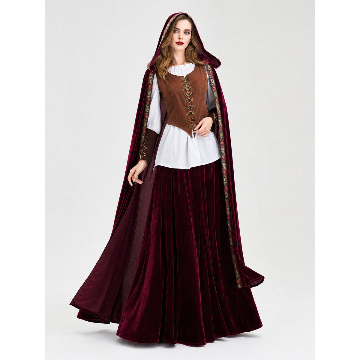 Gothic Vampire Costume with Cape and Long Skirt lifestyle