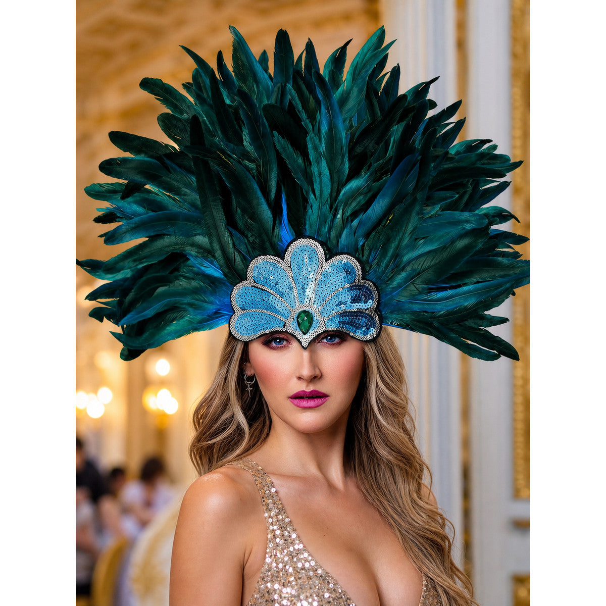Carnival Feather and Sequin Headpiece lifestyle view