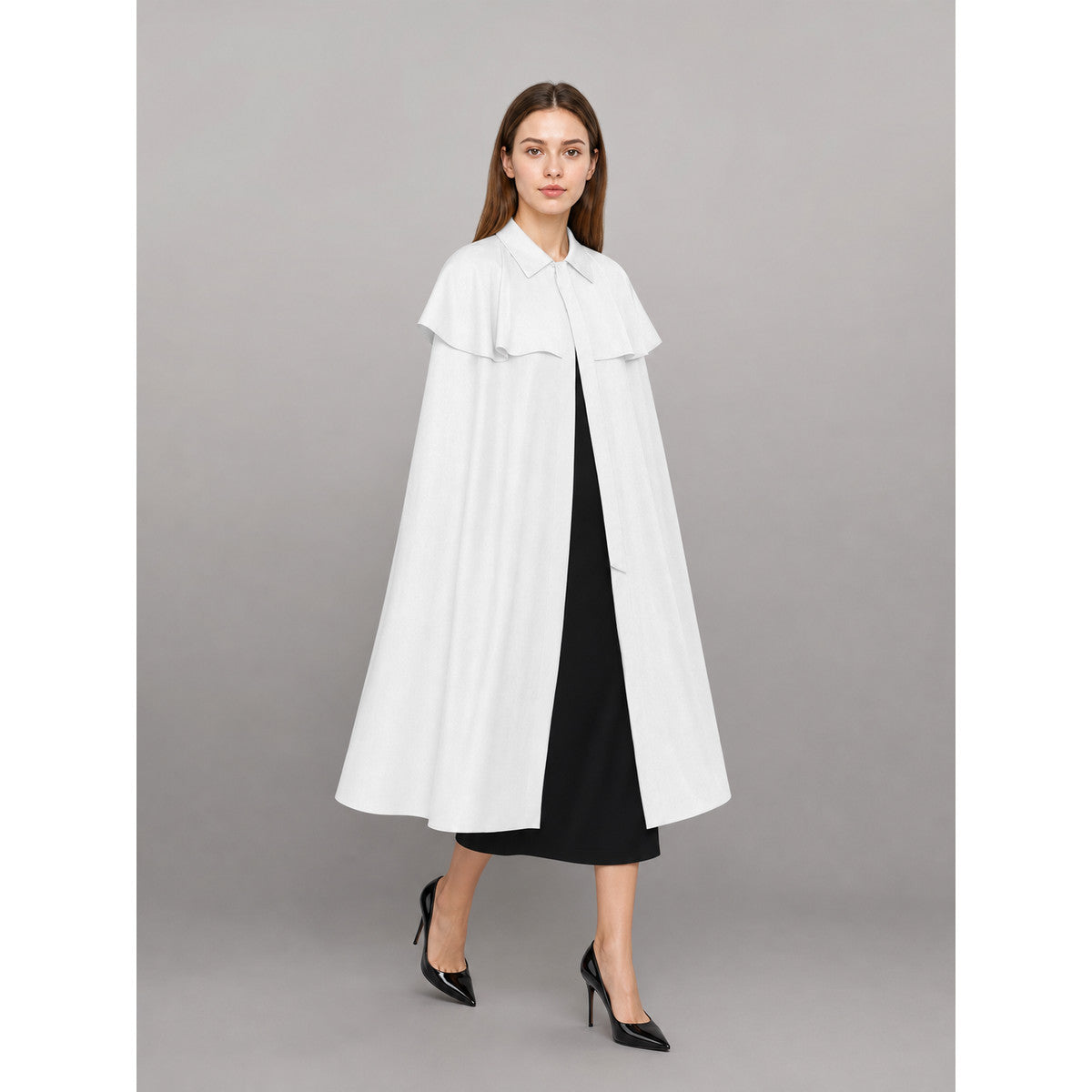 White Carnival Dress with Collar and Short Sleeves