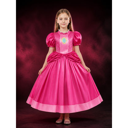 Pink Princess Ball Gown Costume Dress for Girls, Puff Sleeve with Blue main product view