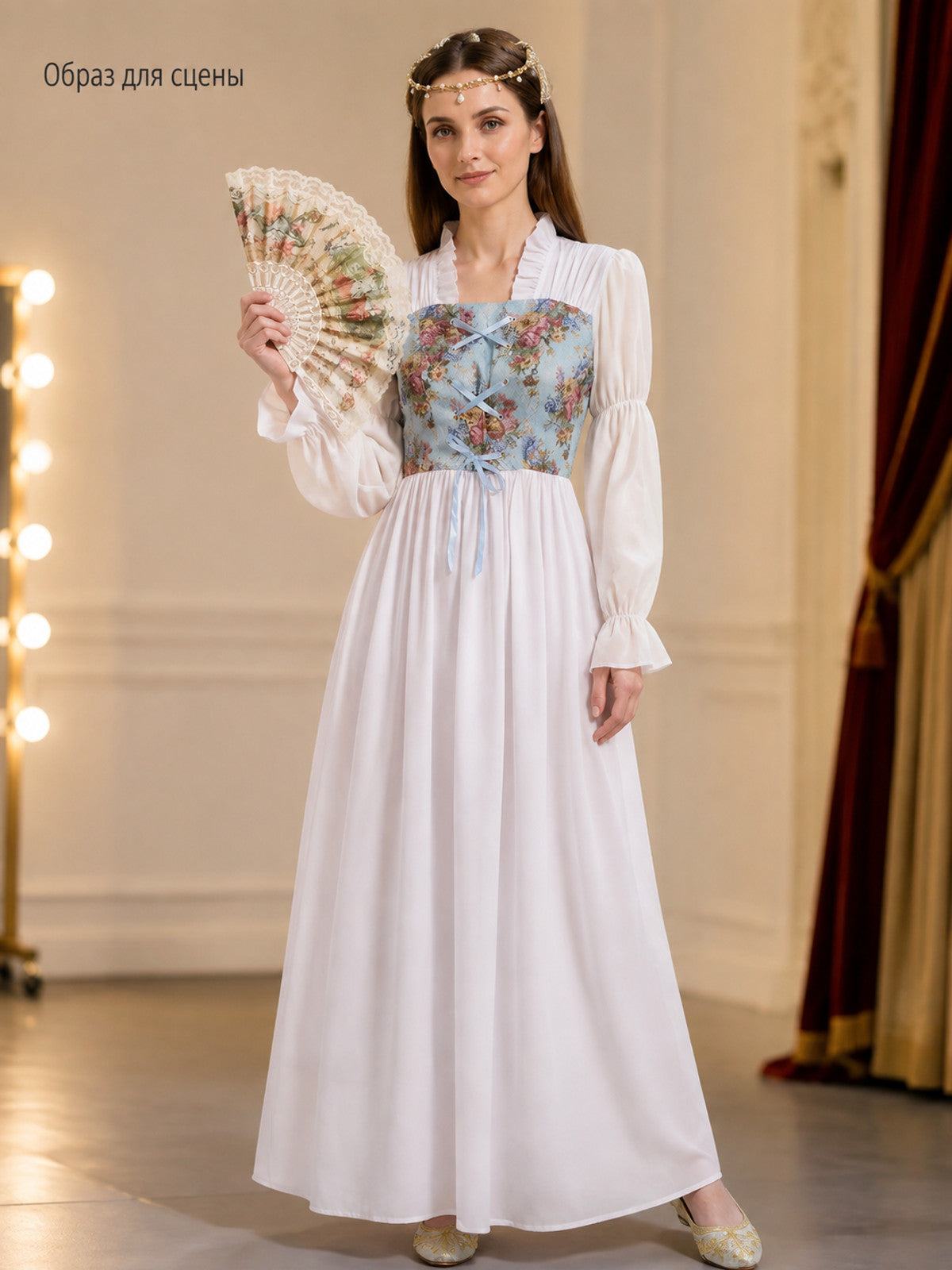 Blue Cosplay Dress with Floral Bodice and Lacing Costume Dresses detail