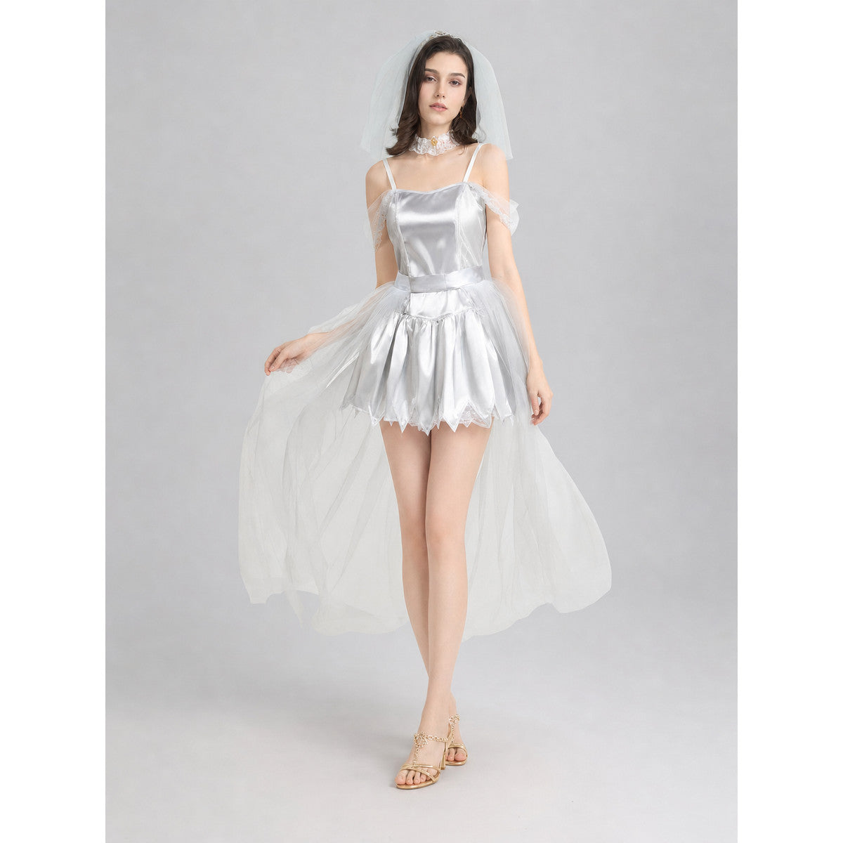 Retro Costume: Dress, Headpiece, and Tulle Train