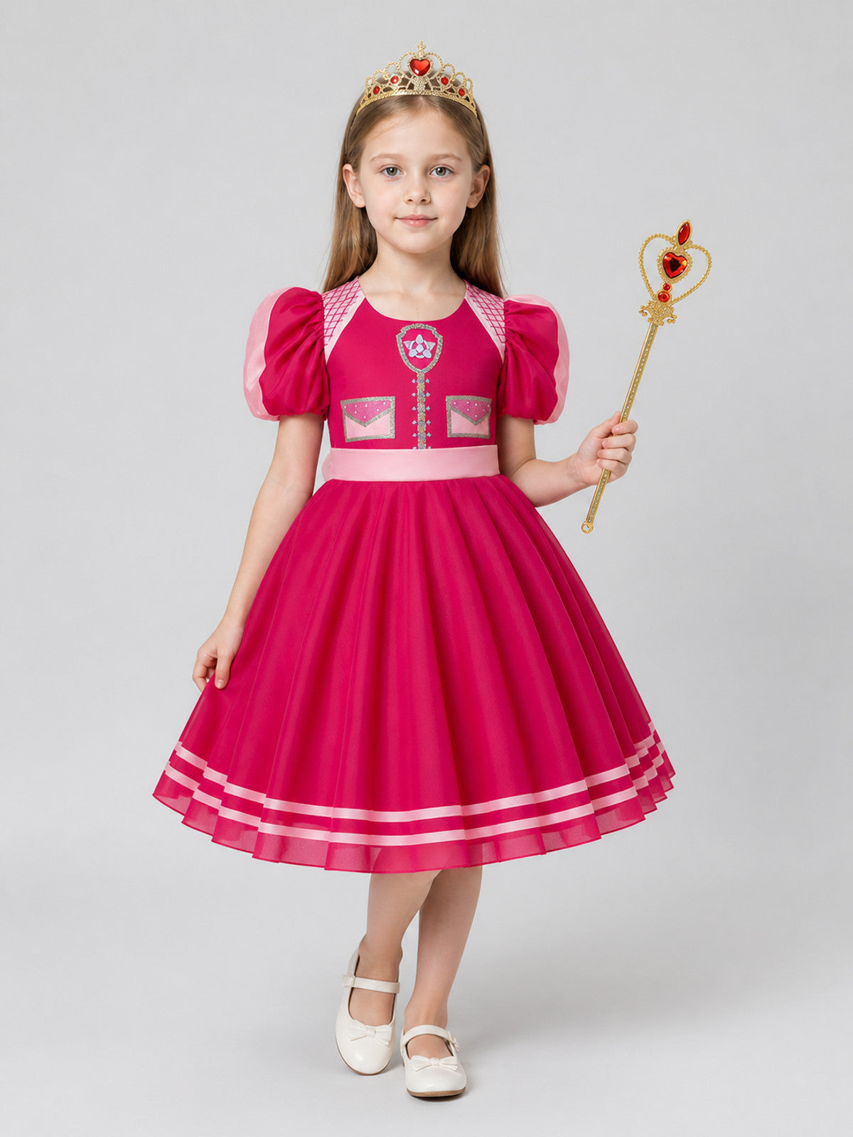 Children's Princess Costume Dress with Crown and Wand