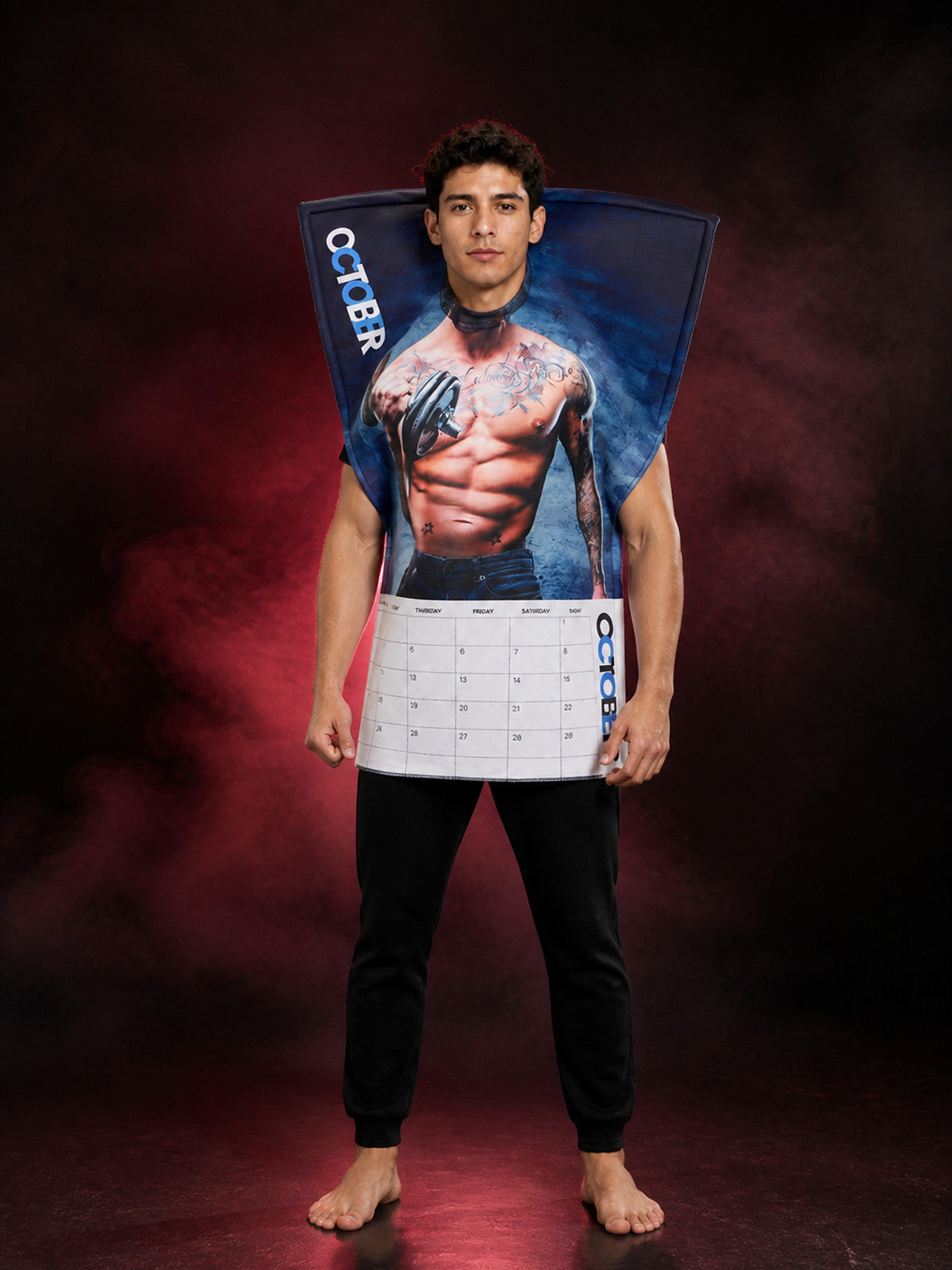 Funny Halloween Human-Shaped Jumpsuit Costume, Muscle Print, October Calendar main product view
