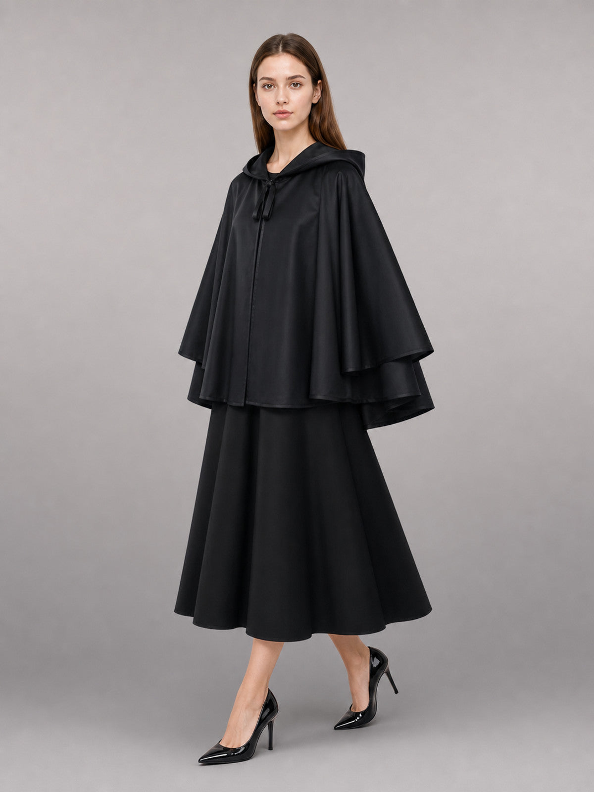 Black Carnival Cloak with Hood and Zipper
